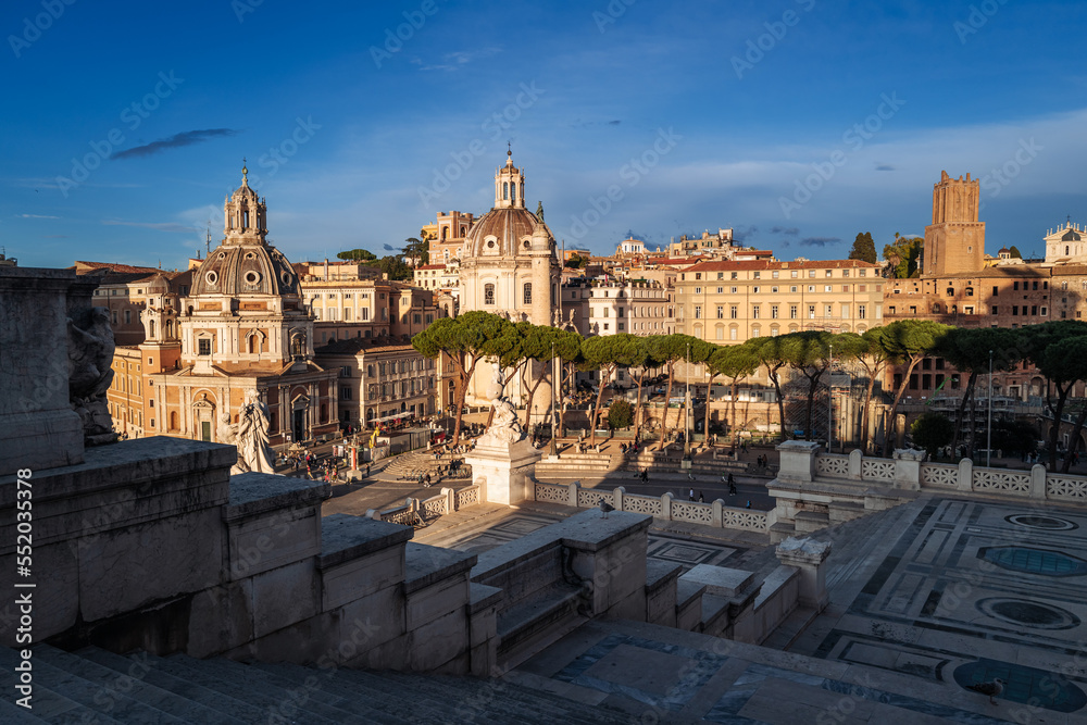 Fototapeta premium Rome, Italy- November 2022: The beautiful ruins and architectures by the Fori Imperiali parc