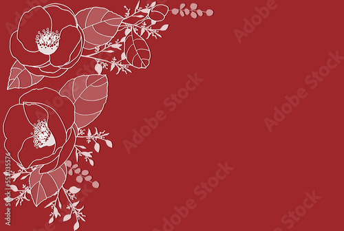 濃い色の背景と冬の花線画フレーム（椿）