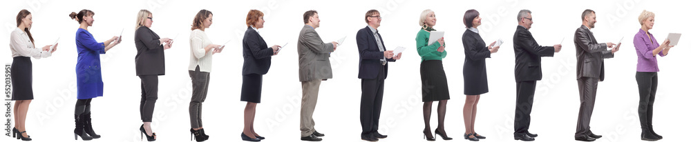 group of people holding tablet and looking ahead group of people holding tablet and looking ahead