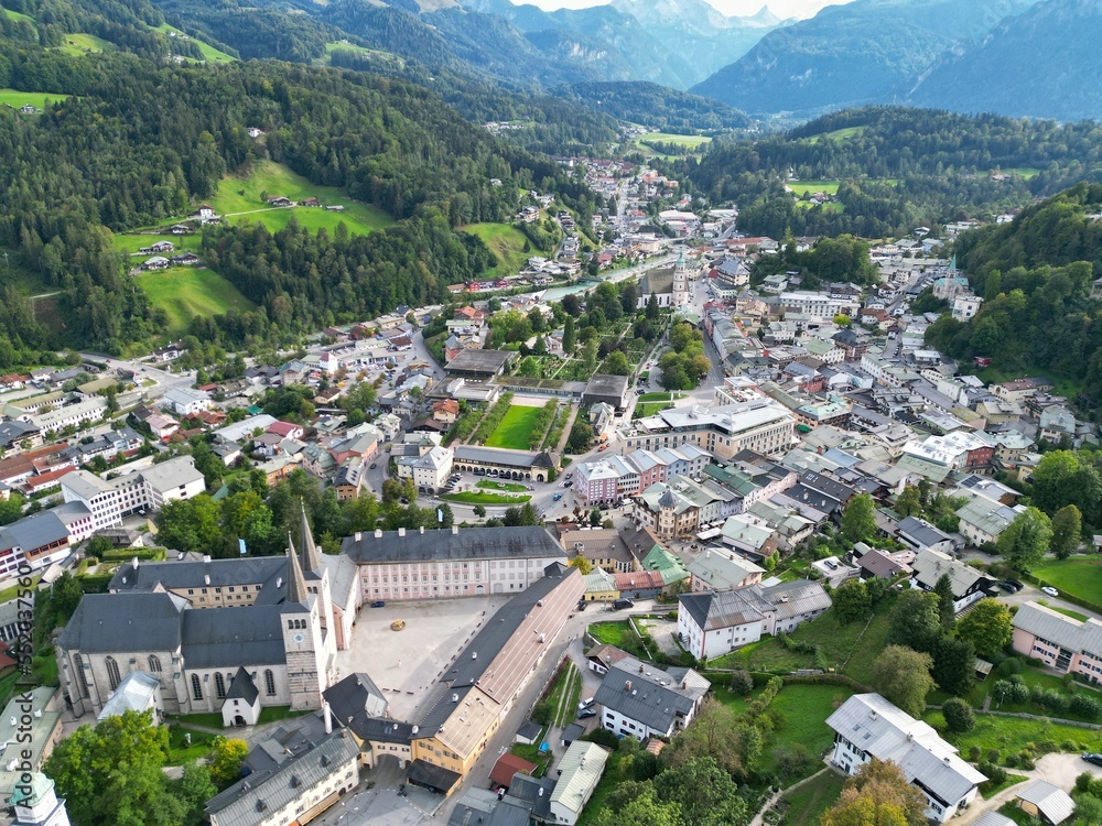 Berchtesgaden town in Bavaria Germany drone aerial view summer