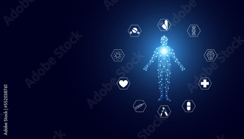 Abstract human and health icon. Medical, medical and treatment. Modern medical invention. On a modern blue background