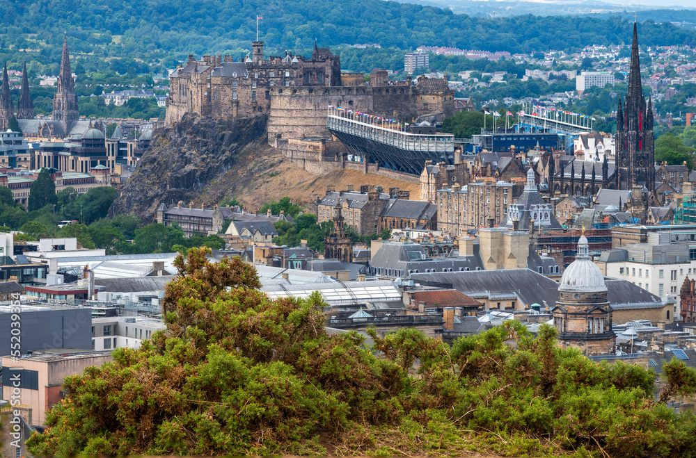 Edinburgh Castle,view from cliff top at Arthur's Seat,Edinburgh Scotland,UK.