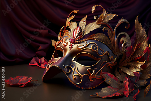 mockup, display, traditional venetian carnival mask, banner, generative AI, 3d render style. photo