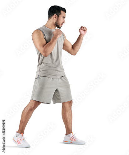 PNG studio shot of a muscular young man posing in fighting stance.