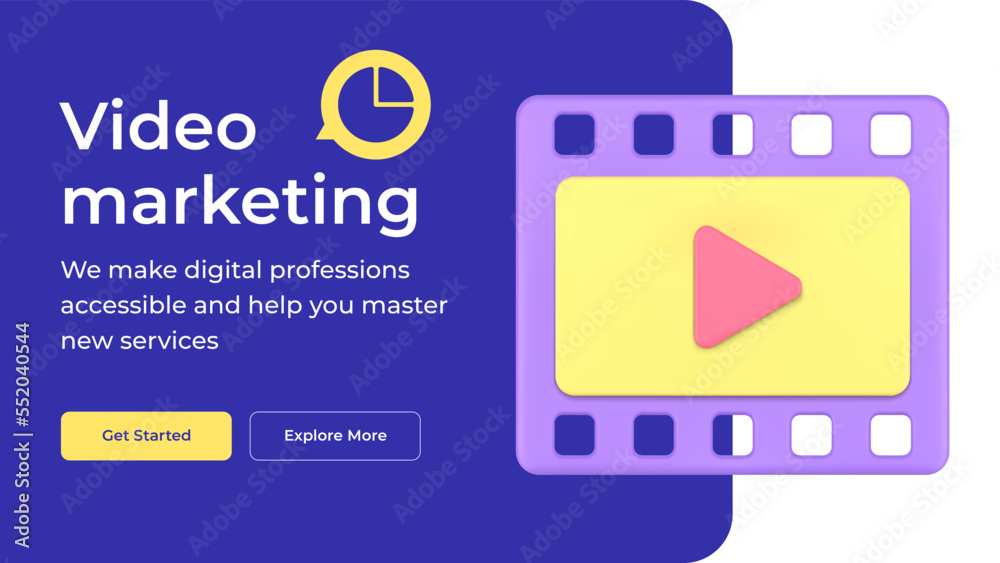 Φωτογραφία Video marketing making money via internet promotion multimedia content social media banner 3d icon vector illustration