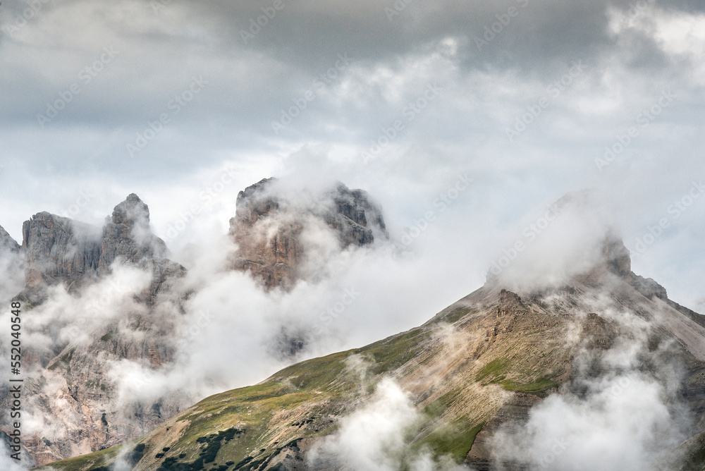 Famous Tre Cime di Lavaredo at summer time. Landscape of Alps Mountains. Dolomites, Alps, Italy, Europe (Drei Zinnen)