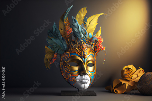 mockup, display, traditional venetian carnival mask, banner, generative AI, 3d render style. photo