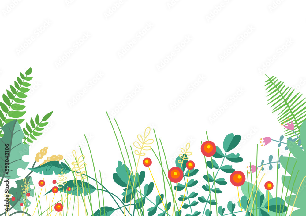 Nature floral background, vector illustration, botanical plant, leaf at summer wallpaper design, vintage tropical tree and flower decoration.
