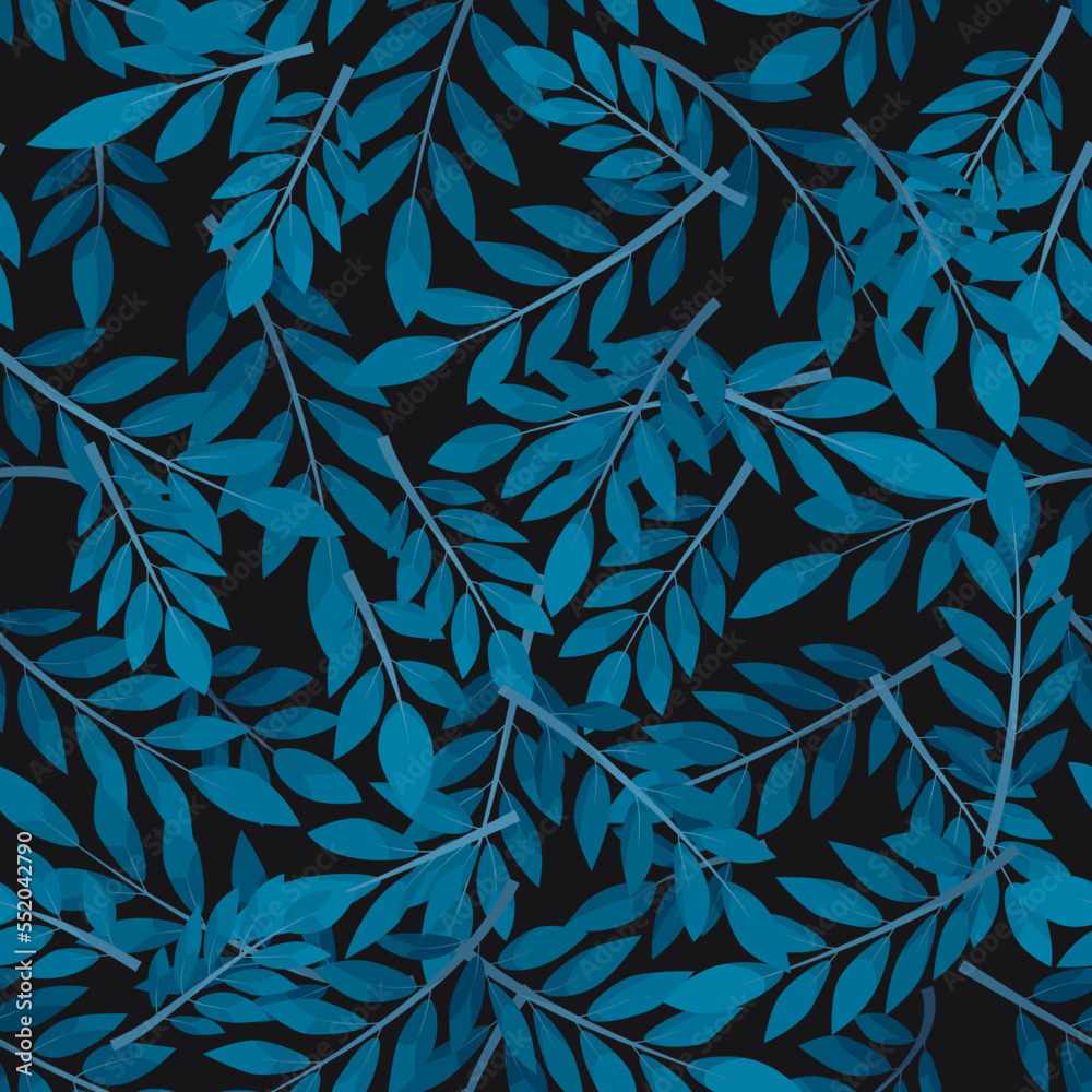 Navy blue seamless pattern leafs on black background Navy blue seamless pattern leafs on black background