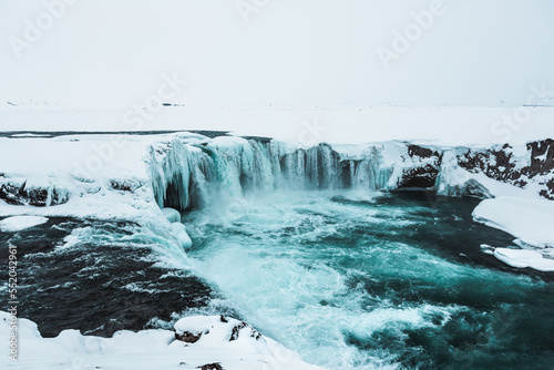 Goafoss waterfall in northern Iceland, waterfall during winter, Iceland