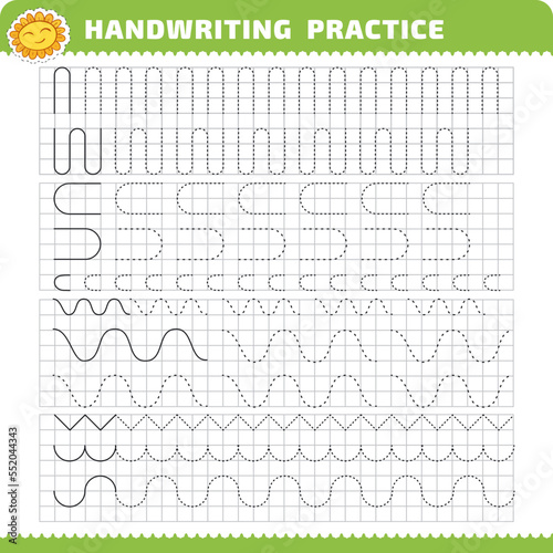 Educational practice list for preschoolers with tracing lines for writing study