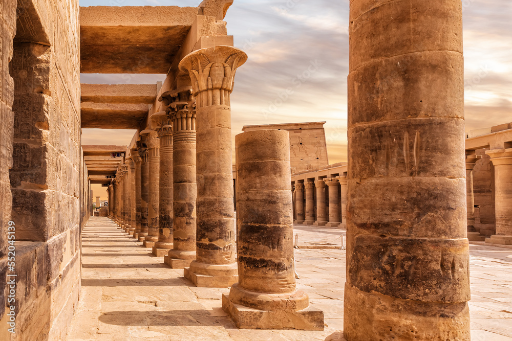 Capitals of east colonnade of Philae Island, Temple of Isis, Aswan, Egypt