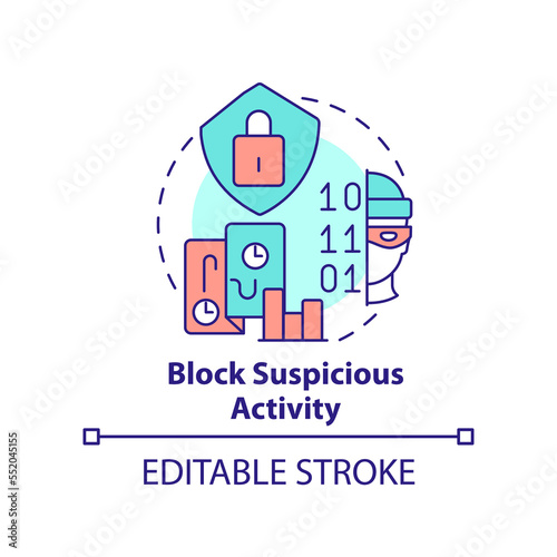 Block suspicious activity concept icon. Prevent data hacking. Avoid cybercrimes abstract idea thin line illustration. Isolated outline drawing. Editable stroke. Arial, Myriad Pro-Bold fonts used