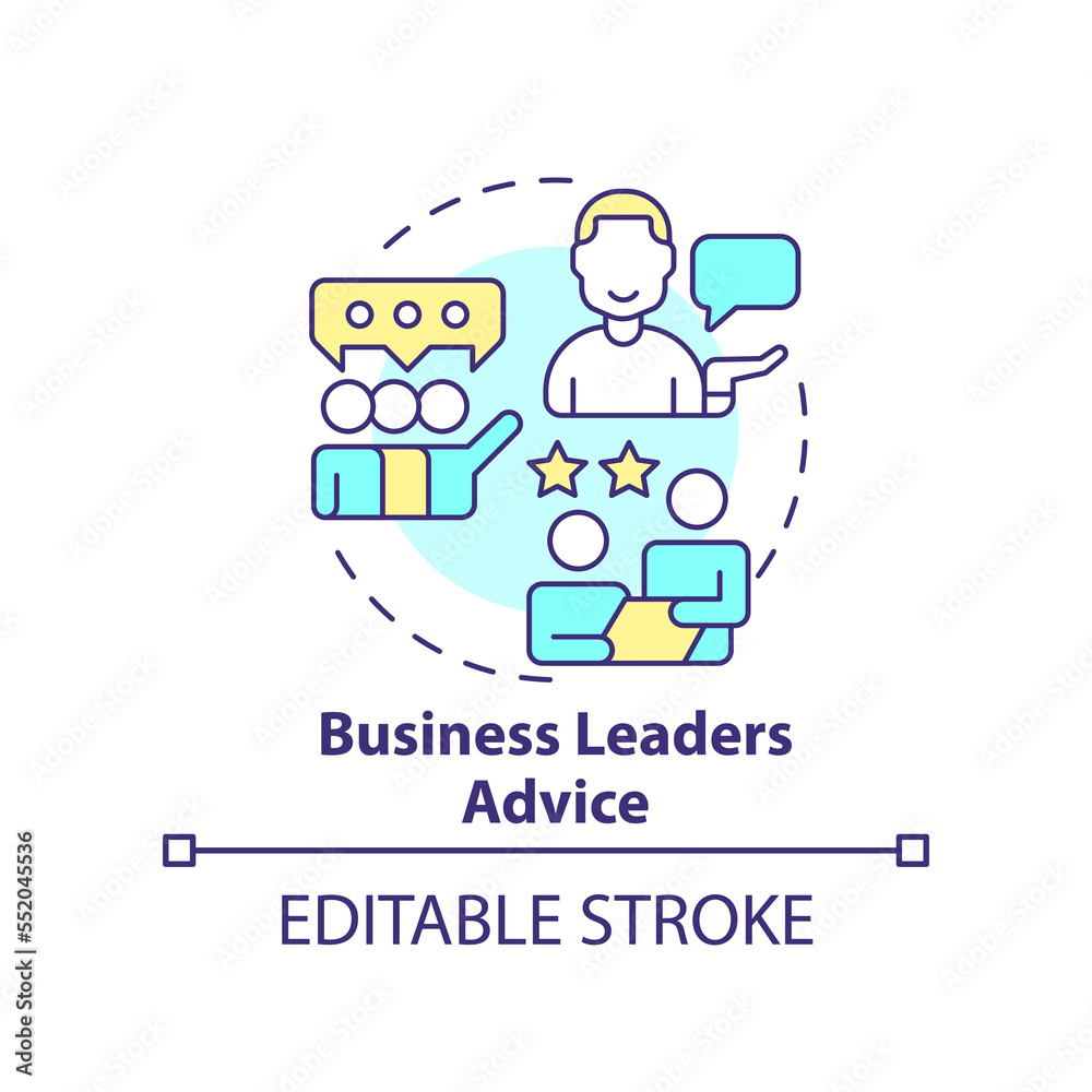 Business leaders advice concept icon. Professional help. Mentor assistance abstract idea thin line illustration. Isolated outline drawing. Editable stroke. Arial, Myriad Pro-Bold fonts used Business leaders advice concept icon. Professional help. Mentor assistance abstract idea thin line illustration. Isolated outline drawing. Editable stroke. Arial, Myriad Pro-Bold fonts used