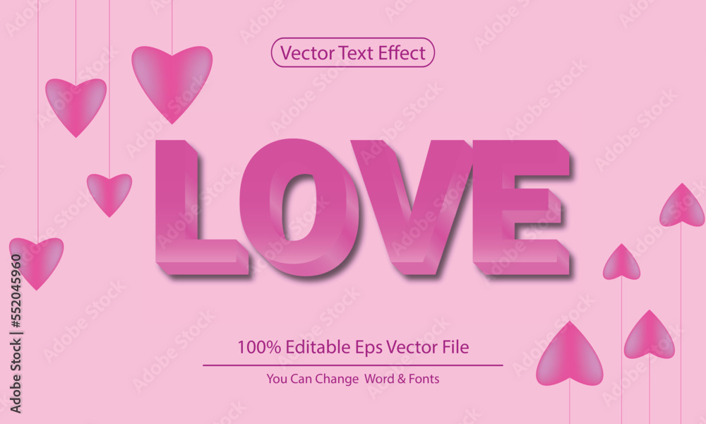 3d text effect love Valentine's Day template Design
