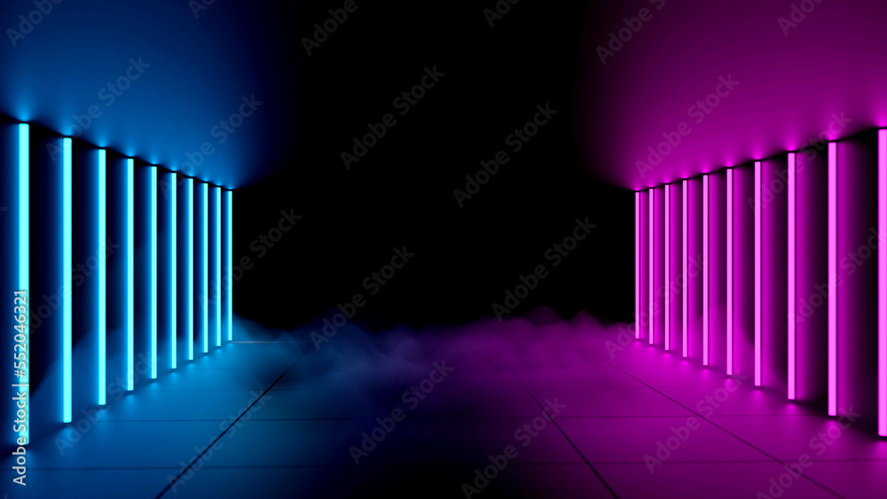 empty room decorated with neon lights 3d design ideas Sci-fi for showcasing a product or using it where appropriate. Illustrations, 3D rendering. empty room decorated with neon lights 3d design ideas Sci-fi for showcasing a product or using it where appropriate. Illustrations, 3D rendering.