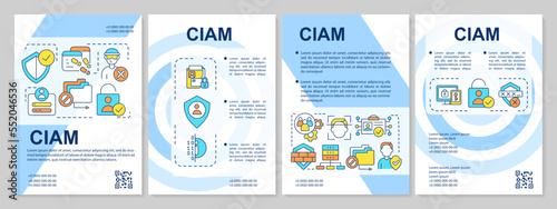 Customer identity and access management blue brochure template. Leaflet design with linear icons. Editable 4 vector layouts for presentation, annual reports. Arial, Myriad Pro-Regular fonts used