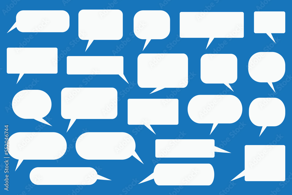 Set of speech bubbles. Speak bubble text, cartoon chatting box, message box. Blank empty vector white speech bubbles. Cartoon balloon word design. Set of speech bubbles. Speak bubble text, cartoon chatting box, message box. Blank empty vector white speech bubbles. Cartoon balloon word design.