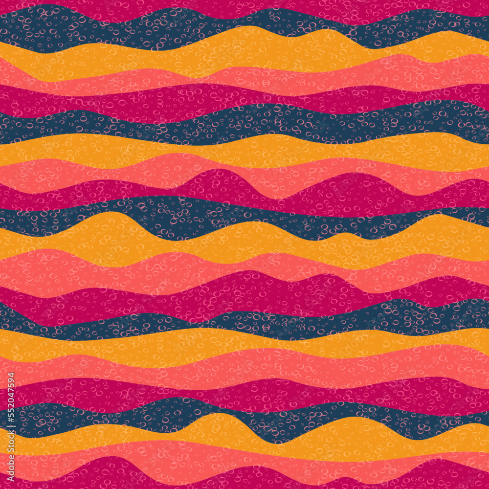 Curve multicolor wave stripes flow vector seamless pattern.