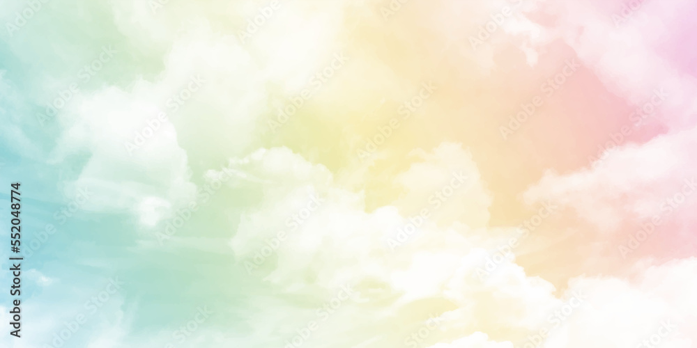 Watercolor beautiful white cloud on pastel sky background