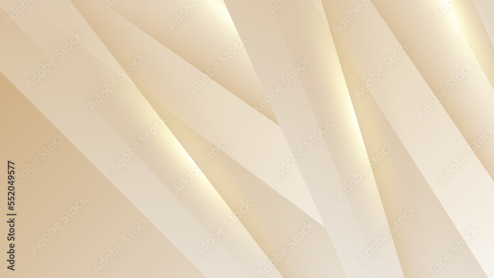 Abstract golden background with white and beige luxury glitter shapes. Golden lines luxury on cream color background. Gold elegant realistic paper cut style 3d. Vector illustration