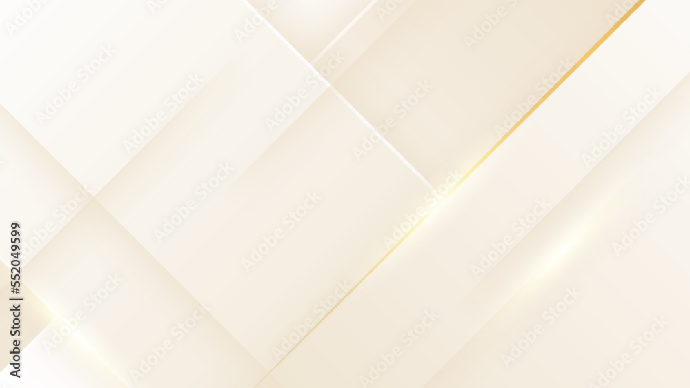 Abstract golden background with white and beige luxury glitter shapes. Golden lines luxury on cream color background. Gold elegant realistic paper cut style 3d. Vector illustration