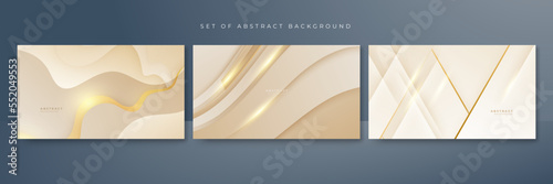 Abstract golden background with white and beige luxury glitter shapes. Golden lines luxury on cream color background. Gold elegant realistic paper cut style 3d. Vector illustration