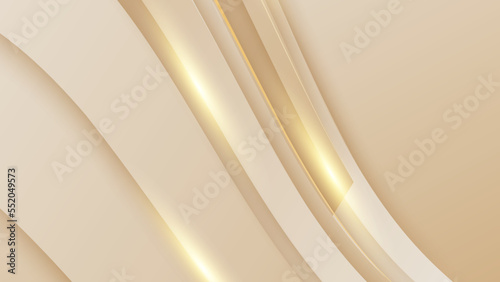 Abstract golden background with white and beige luxury glitter shapes. Golden lines luxury on cream color background. Gold elegant realistic paper cut style 3d. Vector illustration