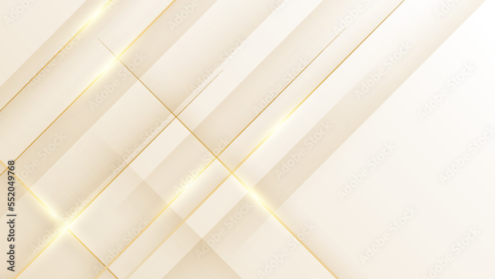 Obraz premium Abstract golden background with white and beige luxury glitter shapes. Golden lines luxury on cream color background. Gold elegant realistic paper cut style 3d. Vector illustration
