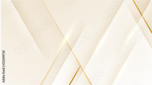 Abstract golden background with white and beige luxury glitter shapes. Golden lines luxury on cream color background. Gold elegant realistic paper cut style 3d. Vector illustration