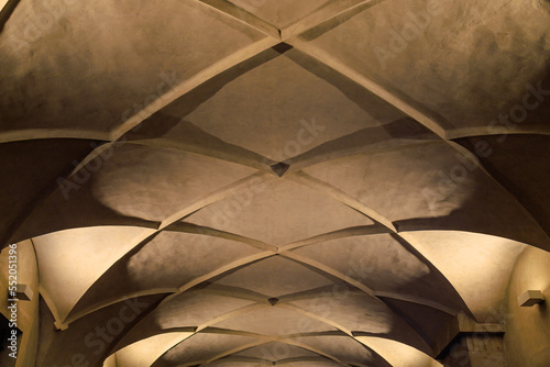 Arched medieval ceiling. Background with selective focus