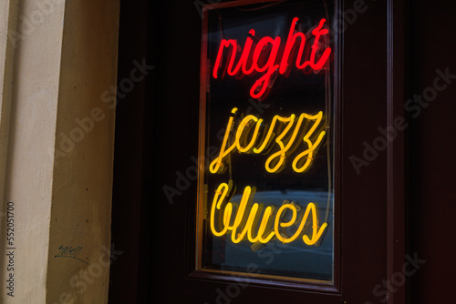 Photography Glowing neon inscription night jazz blues