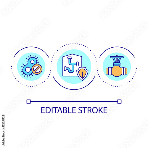 Water damage prevention loop concept icon. Workplace safety. Avoid building construction problems abstract idea thin line illustration. Isolated outline drawing. Editable stroke. Arial font used