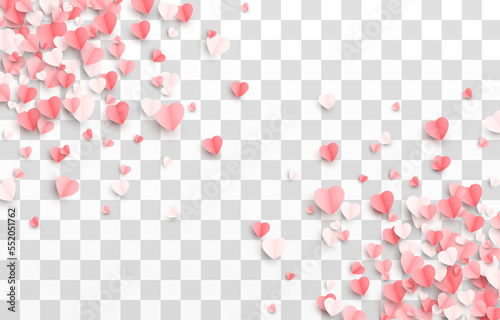 Vector multicolored hearts on an isolated transparent background. Paper hearts png. Paper elements, paper decoration png. Valentine's Day.