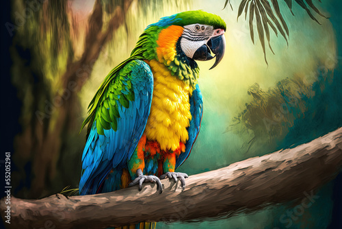 The vibrant parrot perched on a zoo branch Generative AI