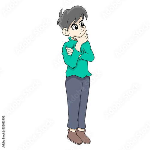 illustration of a handsome man standing thinking overcoming a work problem