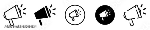Conjunto de iconos de megáfono. Marketing. Concepto de publicidad. Altavoz de diferentes estilos. Ilustración vectorial