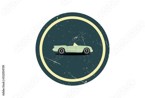 Vintage flat illustration icon with vintage retro caravan car. Flat style vector illustration. Retro, vintage style. Vector design. 