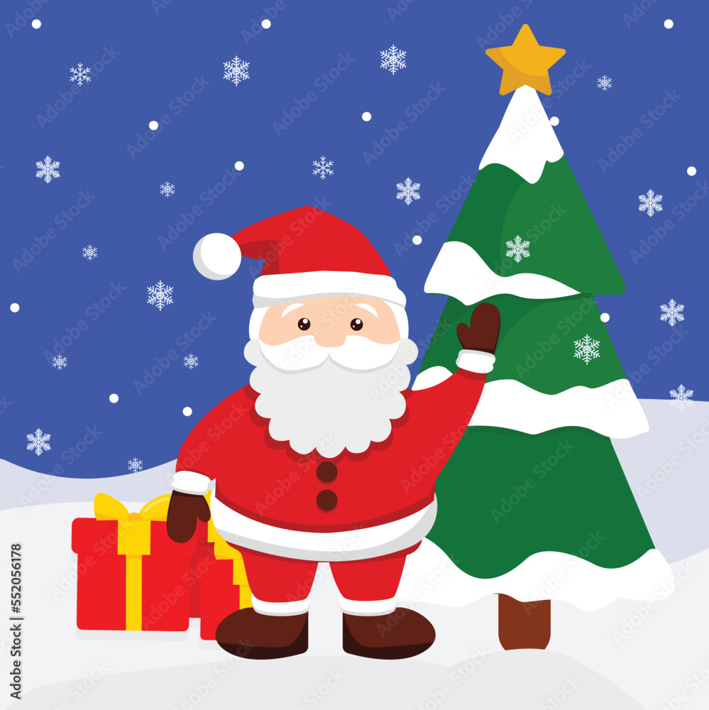 Vector illustration of Santa Claus with Christmas tree and gifts beautiful New Year illustration for design. vector illustrator Vector illustration of Santa Claus with Christmas tree and gifts beautiful New Year illustration for design. vector illustrator