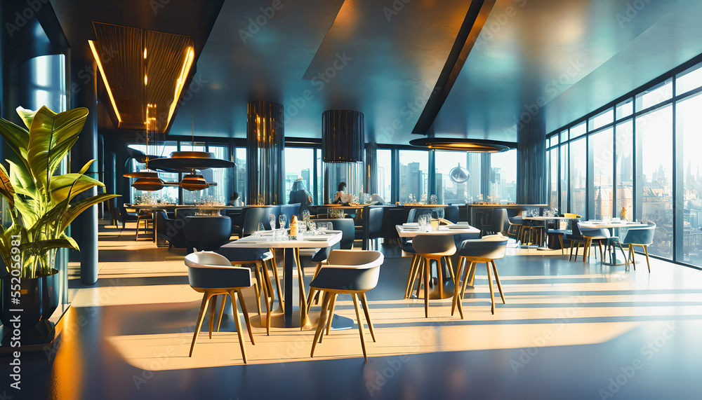 Interior of futuristic restaurant
