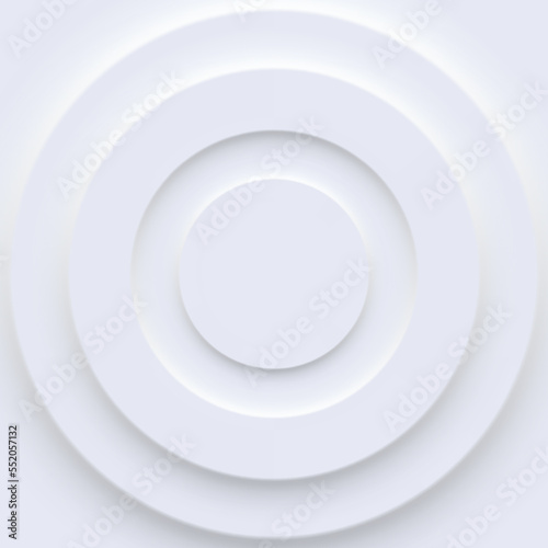 Abstract circular modern wallpaper design. Gray futuristic circle background in neomorphism style. Geometric round empty pattern.