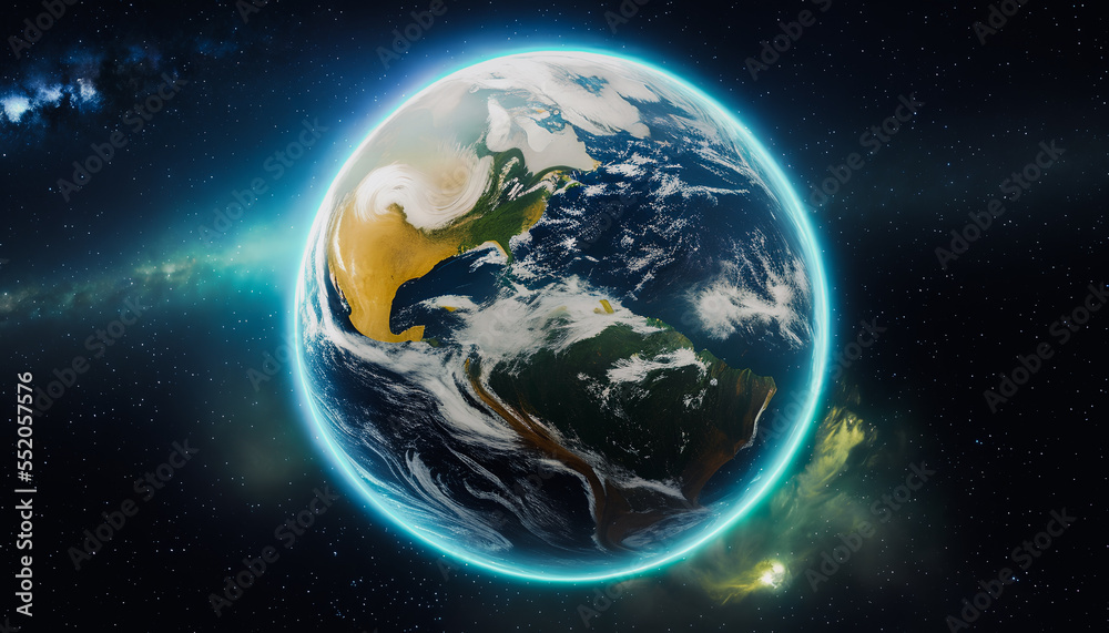 Naklejka premium Space scene with planet, stars and galaxies.