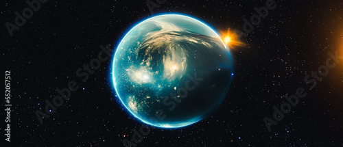 Space scene with planet, stars and galaxies.