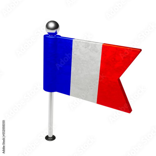 The flag of France. Board pin in the shape of a flag. 3D Render.