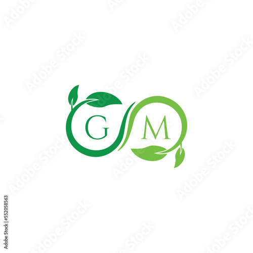 GM initial monogram letter for nature logo with leaf image design