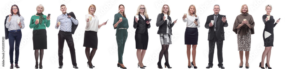 collage people holding coffee in hands isolated on white collage people holding coffee in hands isolated on white