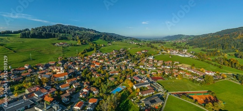 Herbstlicher Spätnachmittag bei Rettenberg im Oberallgäu - Ausblick auf die Gemeinde am Grünten photo