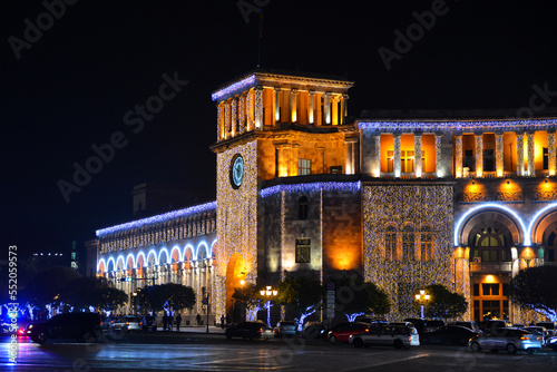 Republic Square of Yerevan and Christmas tree. Armenia.