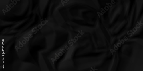 Dark Black facbric paper backdrop crumpled texture. dark black textured crumpled black paper background. panorama black paper texture background  crumpled pattern.