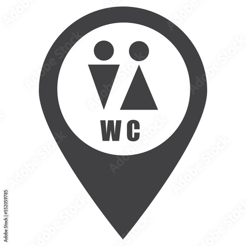 Geolocation icon. Black circle. Map symbol WC label. Vector illustration.